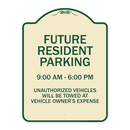 Designer Series-Future Resident Parking 9:00-6:00 Tan & Green Heavy-Gauge Aluminum